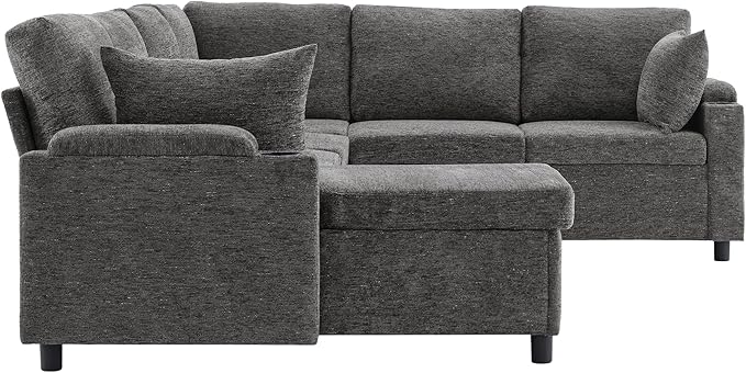ERYE U Shaped Pull Out Sleeper Sectional Sofa Bed Modern Corner Convertible Sleeper Couch with Left Facing Storage Chaise, Cupholders, Charging Ports and Armrests Storage