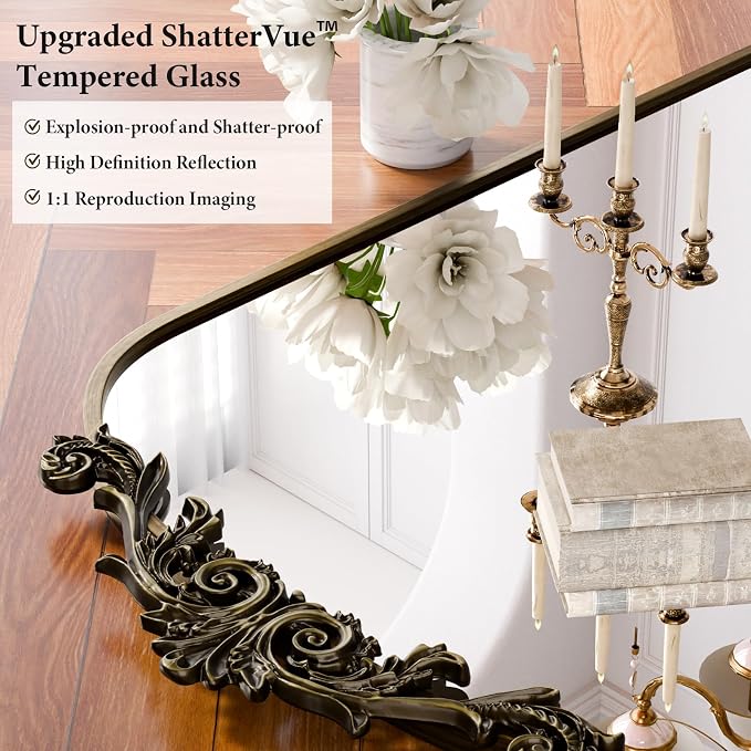 Koonmi Vintage Mirror, 30x40 Antique Decorative Mirrors with Flower Head, Bronze Ornate Mirror for Wall, Tempered Glass, Baroque Mirrors for Bathroom Living Room Fireplace Entryway - Image 3