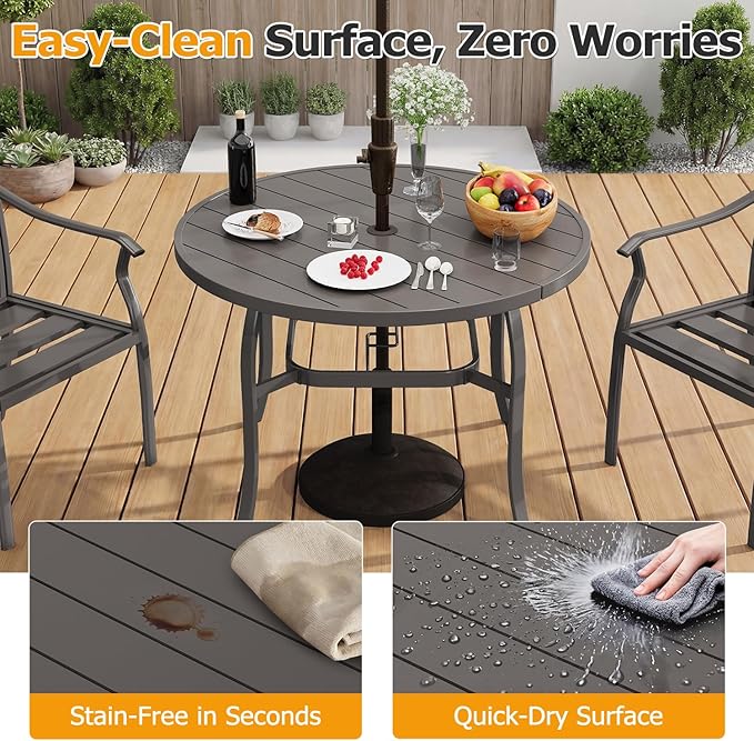 EROMMY 5-Piece Round Outdoor Patio Dining Set, 4 Metal Slat Chairs & Round Table with Umbrella Hole, All-Weather Outdoor Furniture for Backyard, Garden and Poolside - Image 6
