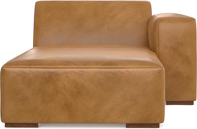 SIMPLIHOME Rex Right Chaise Sofa Module in Full-Grain Genuine Leather, Sienna, 44-inches W x 69.5-inches D, Handcrafted Modern-Style Right-Arm Chaise Lounge Chair for Living Room and Family Room