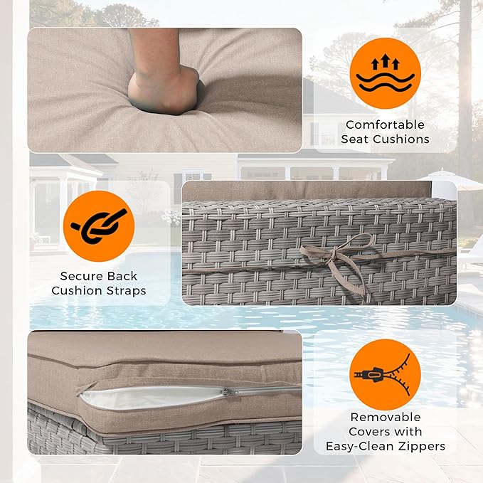 8-Seat Modern Patio Furniture Set with Swivel Rocking Chairs, Thick 4″ Cushions, Dual-Strand Wicker Rattan, Rust-Resistant Steel Frame – Outdoor Conversation & Modular Sectional,Beige