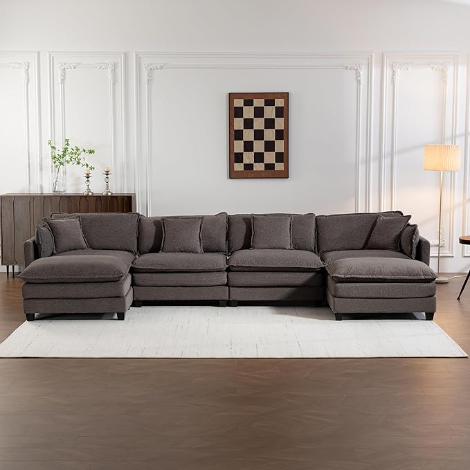 Eafurn 150" Oversized Modular Sectional Sofa with Movable Ottomans, 6 Seat Modern Corduroy Sofa Set, Convertible U/L Shaped Corner Couch for Living Room Apartment