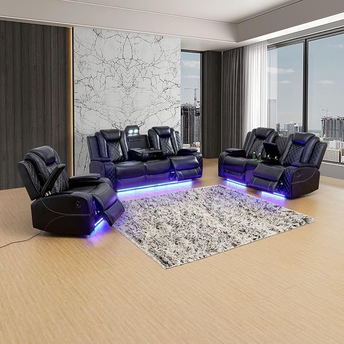 Everest Power Recliner Living Room Set with LED for Living Room, Dormitory, Guest House, Playroom, Airbnb,Apartment
