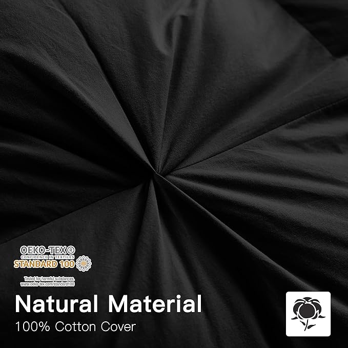 Alanzimo Medium Warmth King Size Goose Down Feather Fiber Comforter All Season - Ultra Soft 100% Down-Proof Cotton Cover Black Noiseless Warm Down Feathers Duvet Insert with 8 Tabs