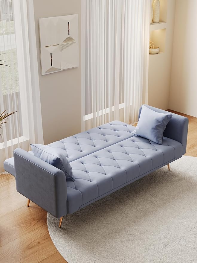 KEIKI 71 INCH Loveseat Sofa with Adjustable Backrest, Upholstered 2 Seater Velvet Couch for Living Room Bedroom Office Apartment, Gray