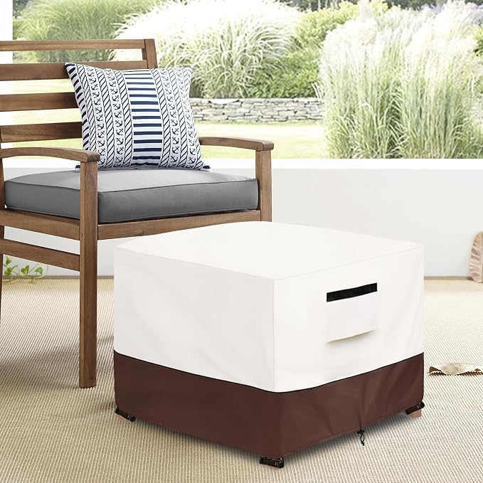 Patio Ottoman Cover,25W x 25D x 18H inch,Waterproof Square Patio Small Side Table Cover,Suitable for 3-Piece Outdoor Wicker Patio Bistro Set Side Table(Beige) - Image 7