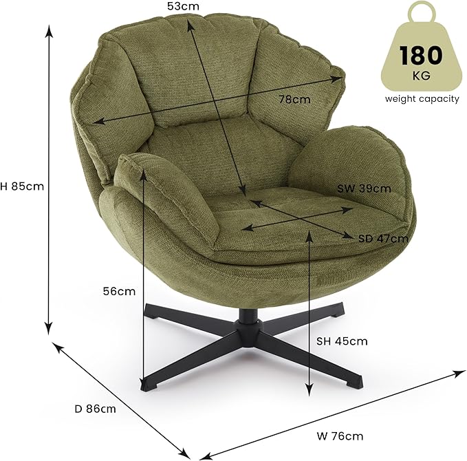 IWMH Accent Chair Set of 2, Swivel Accent Chair for Living Room,Upholstered Armchair with Metal Legs, Swivel Sofa Chair, Wide Leisure Chair (Green*2)