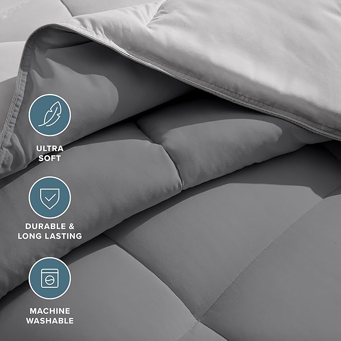 Bare Home King/California King Comforter - Reversible Colors - Goose Down Alternative - Ultra-Soft - Premium 1800 Series - All Season Warmth - Bedding Comforter (King/Cal King, Grey/Light Grey)