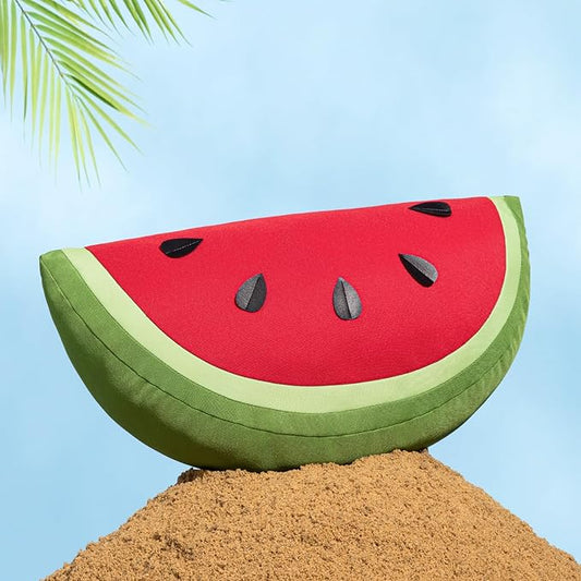 Phantoscope Fruit Outdoor Shaped Pillow Series Watermelon Shaped Waterproof Outdoor Throw Pillow with Leather Decorative, Cushions for Fun Home Decor for Patio, Pool, Red and Green, 9.5 x 18 inches