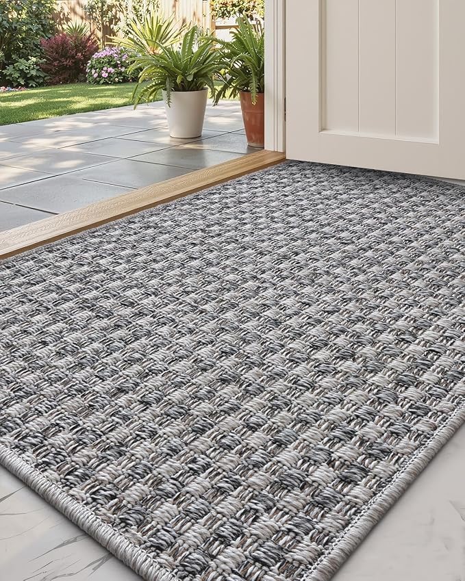 DEXI Dirt Trapper Door Mat, 20x31 Washable Doormat, Dirt Resistant and Absorbent, Easy Clean Low-Profile Floor Rugs for Entryway, Front Door, and Inside Entrance, Checkered Grey by DEXI