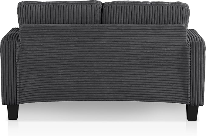 Homes: Inside + Out Reese Modern Plush Chenille Comfortable Loveseat with Side Pockets, Cup Holders and Pillows, Wooden Soft Couch for Living Room, Bedroom and Office, Dark Grey