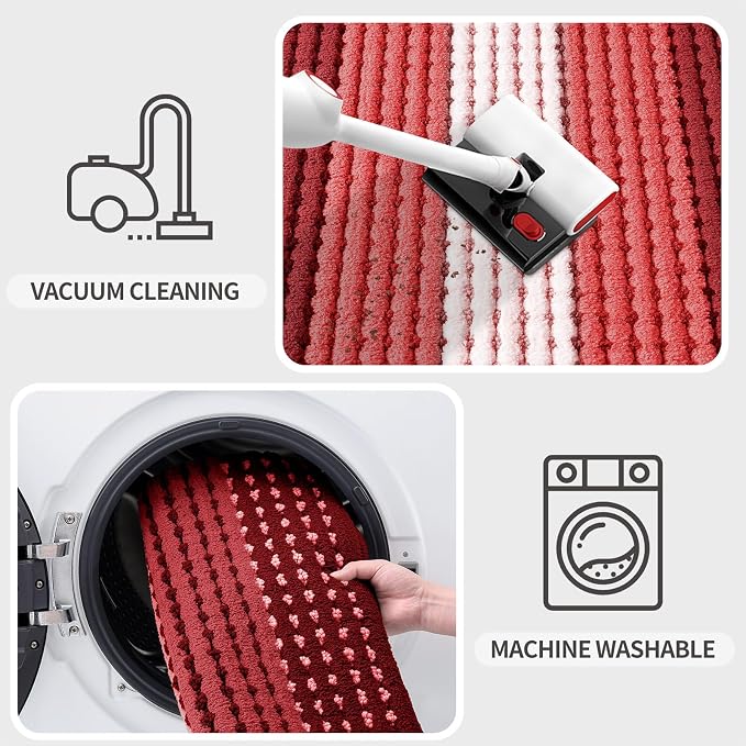 Kitinjoy Indoor Outdoor Door Mat, 32x20 Non-Slip Absorbent Dirt Trapper, Low-Profile Washable Inside Entrance Front Floor Mat, Sturdy Soft Entry Dotted Ombre Doormats for Entryway, Burgundy - Image 5