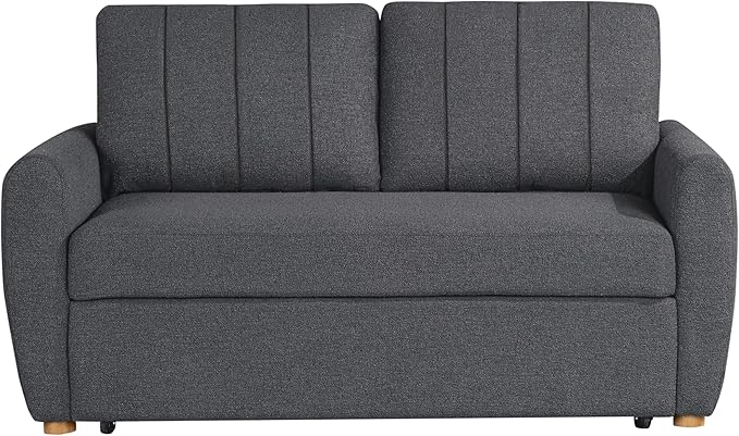 Serta Galway 66.5" Convertible Sleeper Loveseat, Full Size, Dreamcoil Comfort, FingerGuard Pinch Point Protection, Boucle Fabric, Charcoal