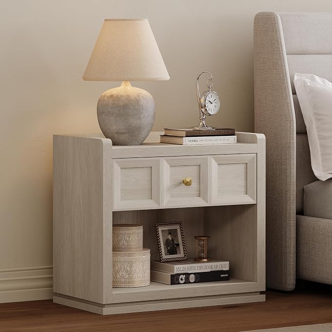 SICOTAS Night Stand Set 2, 26" Wide Nightstands with Drawer, Large Queen Size Nightstands Set of 2, Modern Bedside Table for Bedroom, Side End Table, Grey White Oak - Image 3