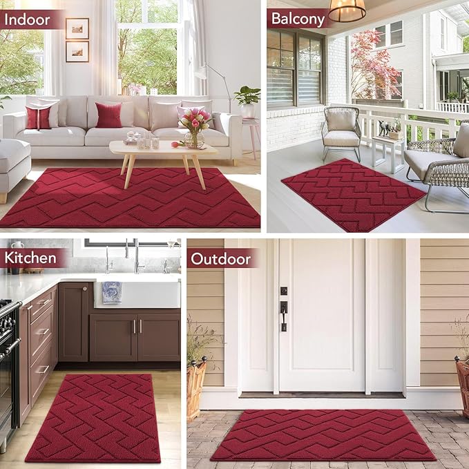 hicorfe Front Door Mat Outside Entrance,20"x31.5" Absorbent Muddy Dirt Resist Welcome Door Mats Outdoor Indoor,Stain and Fade Resistant,Non Slip Backing Entry Mat Doormat for Entryway(Red) - Image 8