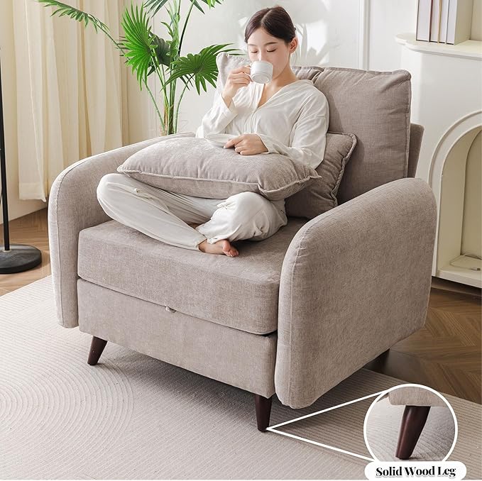 Rexulqo Oversized Accent Chair Set of 2,All Seats Storage,Comfy Armchair,24.5'' Deep Seat,Upholstered Living Room Chairs,Reading Chair for Bedroom,Office,Chenille,Khaki