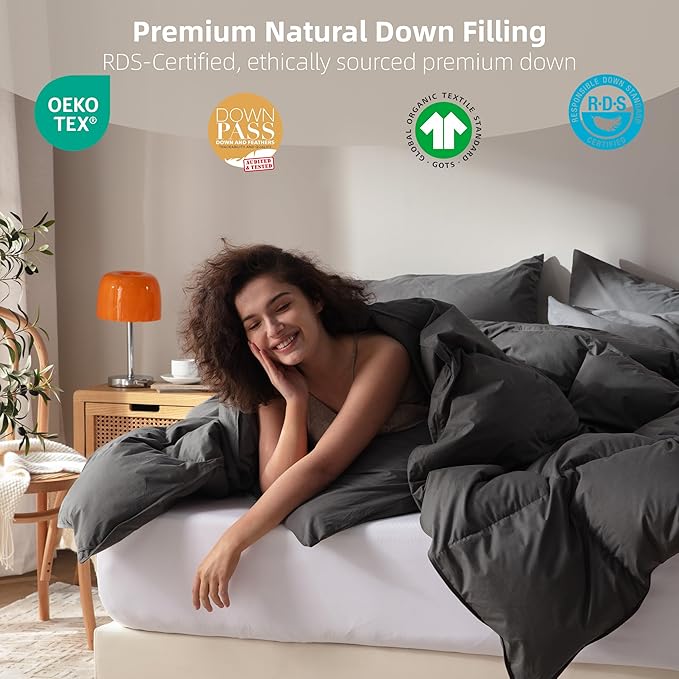 Goose Feather Down Fiber Comforter Cal King Size,100% Organic Cotton Duvet Insert,All-Season Luxury Duvet Insert with Baffle Box Design, 750+Fill Power Hotel Collection Bedding Comforter