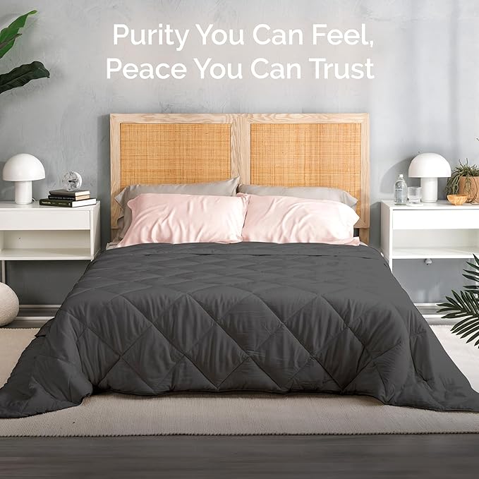 Cooling Comforter King Size – Lightweight All Season Down Alternative Duvet Insert, Hypoallergenic Plush Fill, 100% Viscose from Bamboo Cover - Charcoal, 102" x 90"