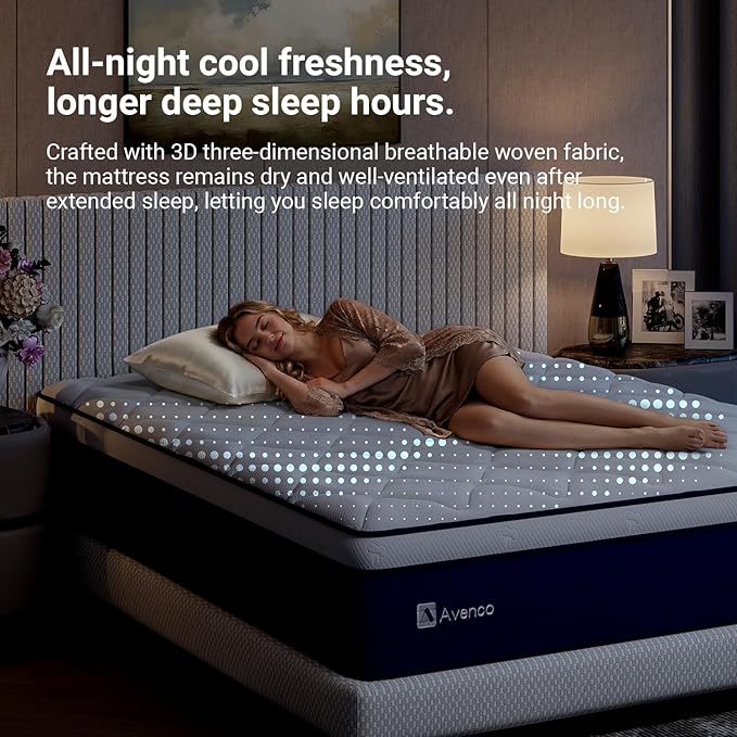 Avenco 12 Inch Queen Mattress in a Box, Hypoallergenic & Back Pain Relief, Hybrid Queen Size Mattresses with Smarts Coils, Fiberglass Free CertiPUR-US Certified Colchones No Box Spring Needed