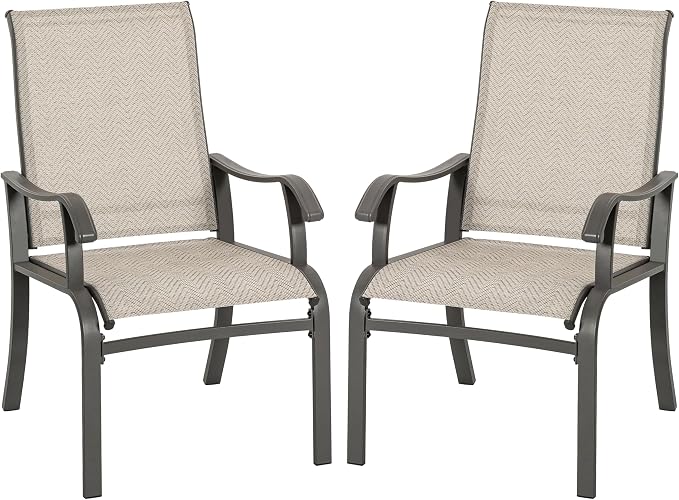 NUU GARDEN Patio Dining Chairs Set of 2, Outdoor Dining Chair with Powder-Coated Frame, All Weather Metal Dining Chairs with Textilene High Back and Wider Seat for Backyard, Deck, Balcony, Beige by NUUGARDENCORPORATION