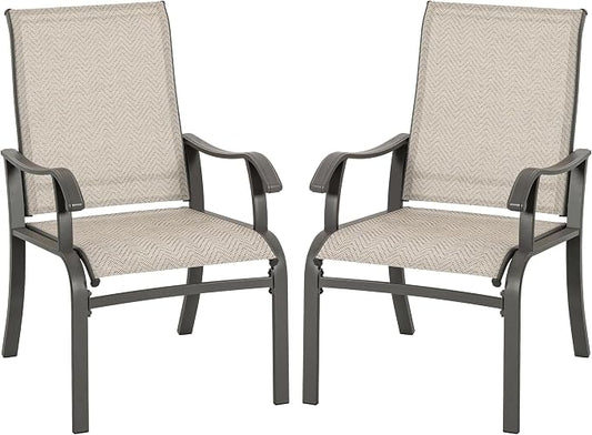 NUU GARDEN Patio Dining Chairs Set of 2, Outdoor Dining Chair with Powder-Coated Frame, All Weather Metal Dining Chairs with Textilene High Back and Wider Seat for Backyard, Deck, Balcony, Beige by NUUGARDENCORPORATION