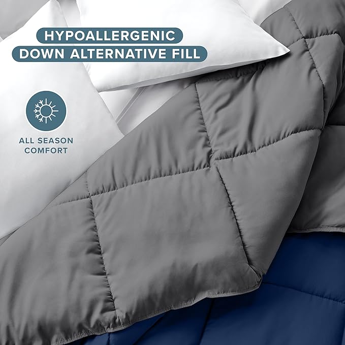 Bare Home California King Comforter - Reversible Colors - Goose Down Alternative - Ultra-Soft - Premium 1800 Series - All Season Warmth - Bedding Comforter (California King, Dark Blue/Grey)