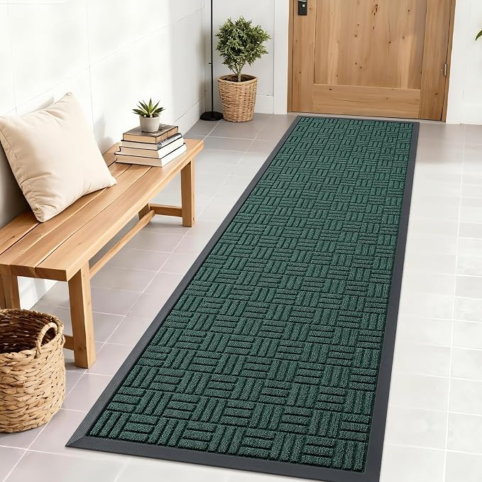 OLANLY Front Door Mat Outside Entrance 71x23, Absorbent, Heavy Duty Sturdy Natural Rubber Doormat Indoor Outdoor, Non-Slip, Stain and Fade Resistant, Low Profile Floor Mat for Entryway, Black Green by OLANLY