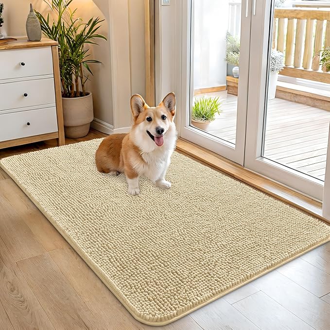 OLANLY Dog Door Mat for Muddy Paws 45x27, Absorbs Moisture and Dirt, Absorbent Non-Slip Washable Doormat, Quick Dry Chenille Mud Mat for Dogs, Entry Indoor Entryway Carpet for Inside Floor, Sand by OLANLY