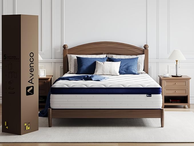 Avenco Twin Mattress, Hybrid Twin Size Mattress in a Box, 10 Inch Twin Size Mattresses with Comfort Foam and Pocket Coils for Pressure Relief Motion Isolation