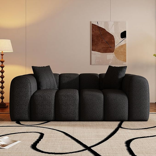 70" Modern Chenille Fabric Sofa Couch – One-Piece Memory Foam 3-Seater Sofa with Rounded Arms, Soft & Cozy Upholstery for Living Room (Black)