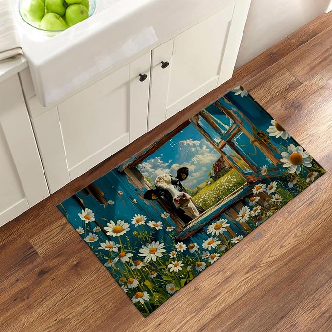 Cow Peeking from Window Indoor Door Mat Gifts, Floor Area Rug for Entryway, Living Room or Bathroom, Non-Slip Rustic Barn Scene Doormat Home Decor Rug 17x29.5 Inch - Image 3
