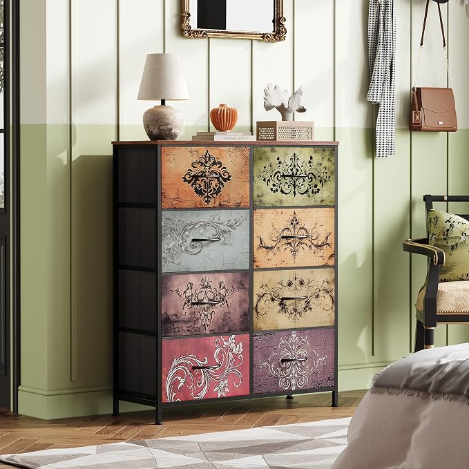 WLIVE Fabric Dresser for Bedroom, Tall Dresser with 8 Drawers, Storage Tower with Fabric Bins, Double Dresser, Chest of Drawers for Closet, Playroom, Dormitory, Pattern - Image 2