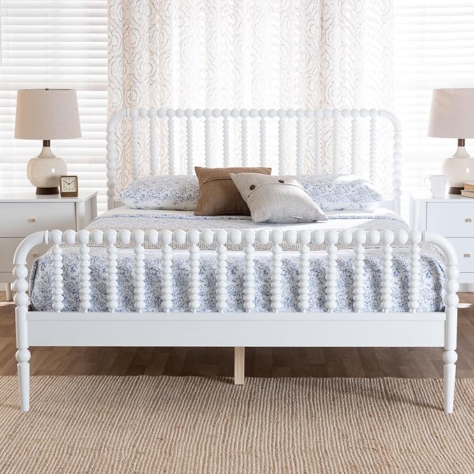 Baxton Studio Lucera Bobbin Wood Platform Bed, Full, White
