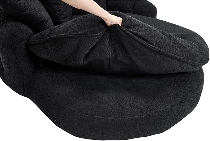 KEIKI 71" Chenille Round Boneless Sofa Couch, Oversized Chaise Lounge Chair Couches Indoor, No Assembly Required Floor Lazy Bean Bag, Modern Sleeper Sofa Bed for Living Guest Room & Bedroom, Black