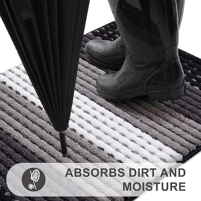 Kitinjoy Indoor Outdoor Door Mat, 32x20 Non-Slip Absorbent Dirt Trapper, Low-Profile Washable Inside Entrance Front Floor Mat, Sturdy Soft Entry Dotted Ombre Doormats for Entryway, Black - Image 2