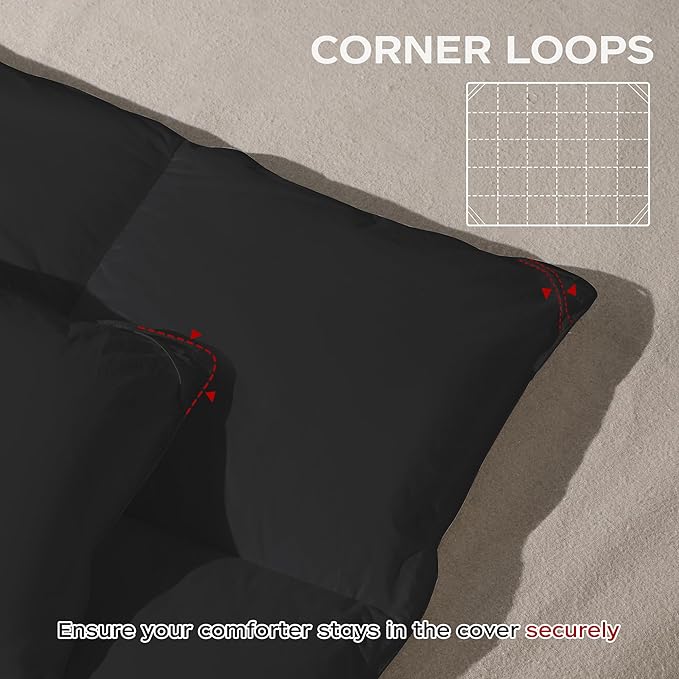 puredown® Goose Down Feather Comforter Duvets Set (Lightweight-Black, Full/Queen)