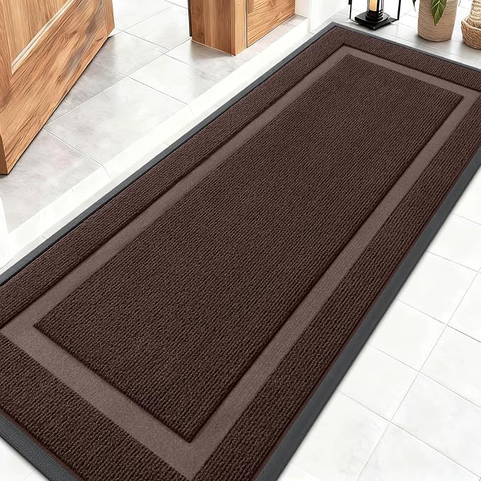 OLANLY Front Door Mat Indoor Outdoor Entrance, Waterproof All-Season, All-Weather Doormat, Sturdy Natural Rubber, Fade Resistant, Low Profile, Easy Clean Patio Porch Entryway Mat, 59x20, Dark Brown by OLANLY