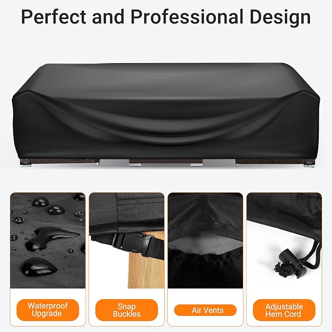 WLEAFJ Patio Furniture Covers Rectangle, Outdoor Table Covers Waterproof, Heavy Duty Outdoor Furniture Cover, Patio Sectional Set Cover 128"L x 84"W x 28"H, Black - Image 4