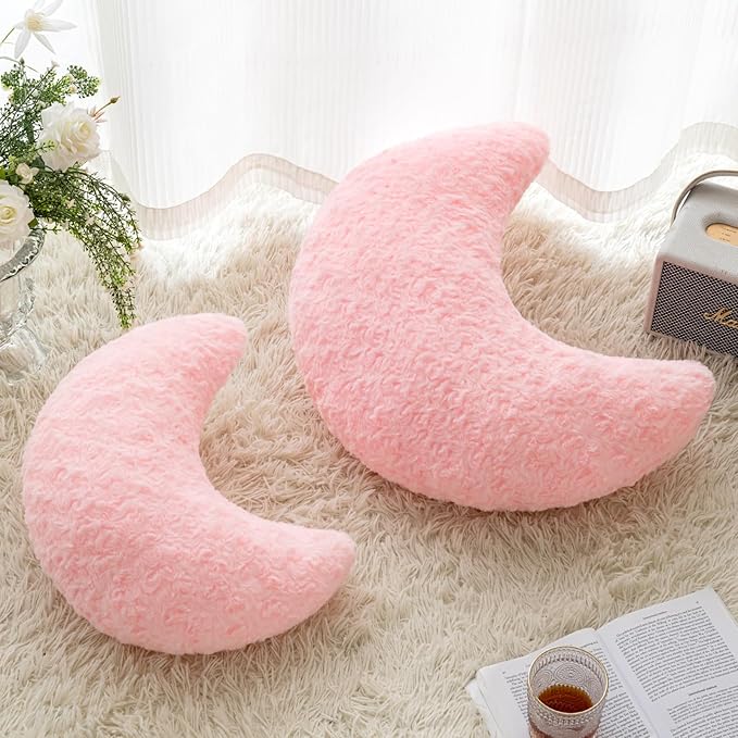 Moon Pillow, Decorative Throw Pillow with Soft Plush for Couch Bed, Cozy Moon Decorative Pillows for Bedroom Living Room, Home Décor Comfort Gift (Pink, 19.6 Inches)