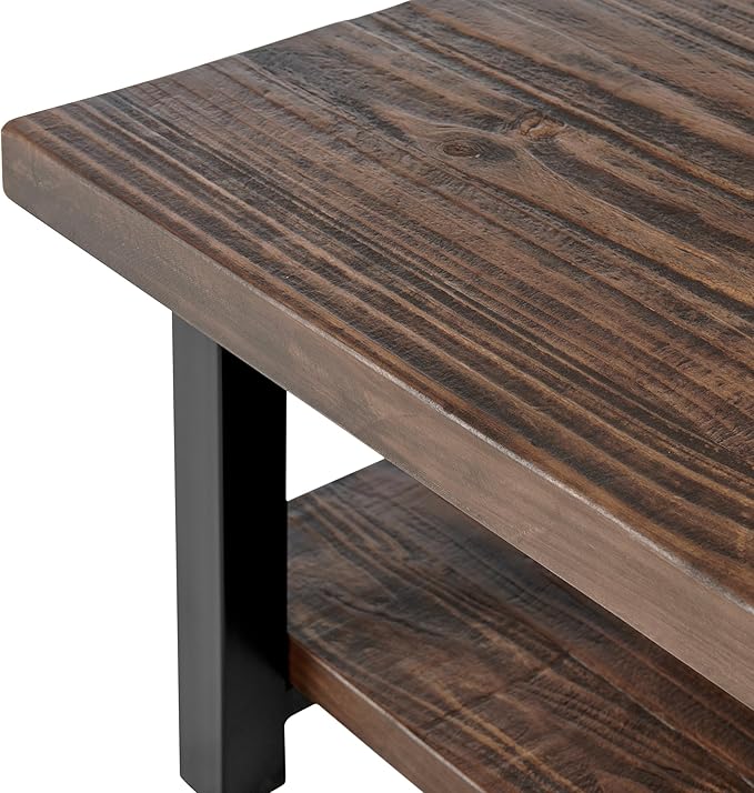 Alaterre Furniture Pomona Living Room Tables – 27 Inch Square Solid Wood Coffee Table with Metal Legs – Modern Farmhouse Rustic Small Space Table (Rustic Brown)