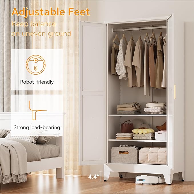 71" Tall Metal Armoire Wardrobe Closet,17.7" Deep By 31.5" Wide Portable Closet for Hanging Clothes,Wardrobe Cabinet with Adjustable Shelves for Bedroom Office Laundry Room,White 1 Pack