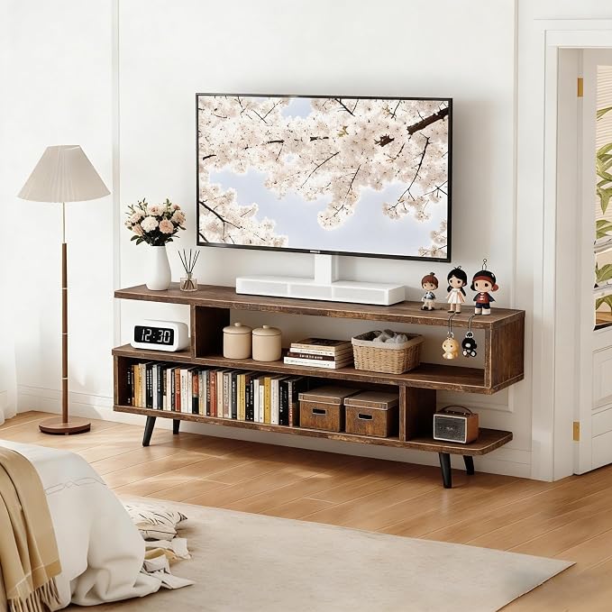 Lightdot TV Stand for Living Room, 45 inch tv Stand Mid Century Modern Entertainment Center for 55/60 inch TVs, TV Console Table with Open Storage Shelves, TV Stand for Bedroom, Dresser, Living Room by LightdotLighting