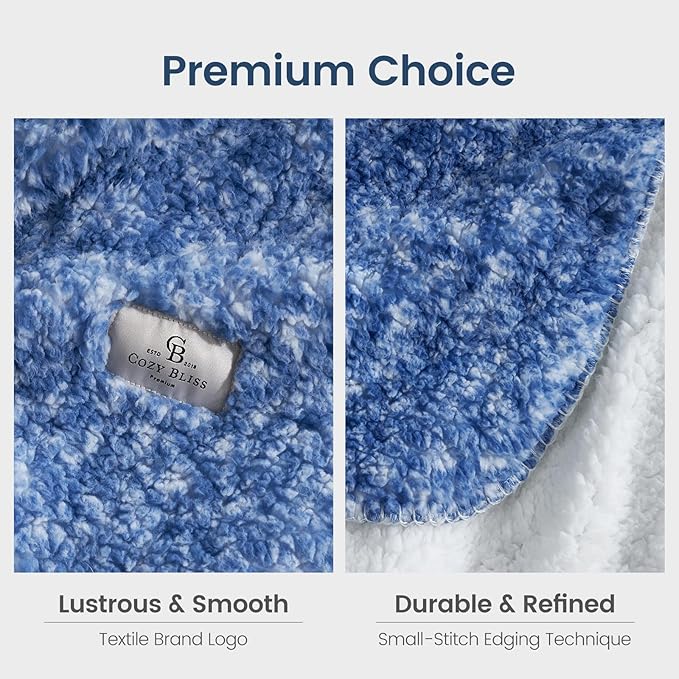 Cozy Bliss Luxury Sherpa Throw Blanket for Couch, Premium Reversible Plush Thick Throw, Warm Cozy Soft Blanket for Home and Gifts (Mottled Navy Blue, 60" x 80")