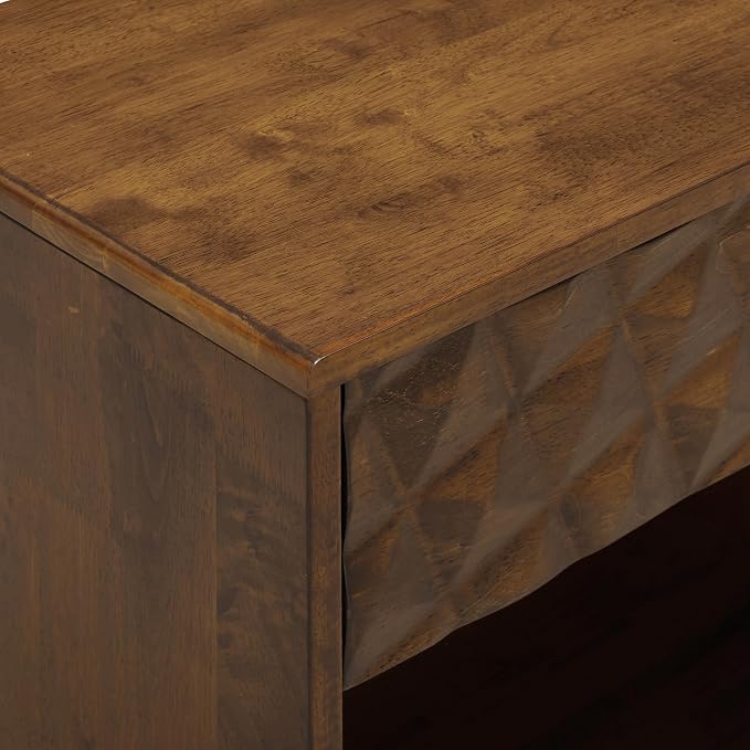 NTC Sapa Solid Wood Nightstand with 3D Carved Drawer Front – Modern Bedside Table with Open Shelf, Easy Assembled - Dark Walnut - Image 6