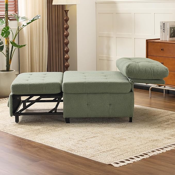 VINGLI Convertible Sofa Bed Tufted Teddy Fleece Sleeper Chair Bed Couch Armless Living Room Chairs with Adjustable Backrest Pull Out Couch Bed for Small Spaces | Armless Sofa Bed
