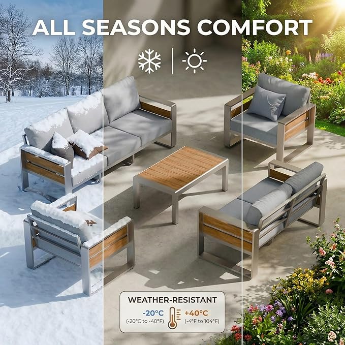 ZANDOR Outdoor Aluminum Patio Furniture - 1 Pcs 3-Seat, All-Weather Metal Modern Outside Sofa with Washable Thick Cushion for Garden/Backyard/Porch, Silver