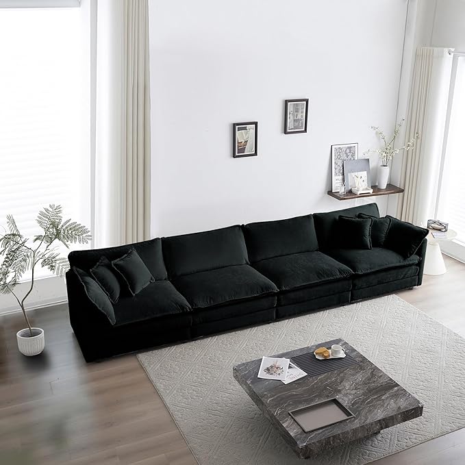ERYE U-Shaped Oversized Sectional Sofa Modern Deep Seat Reversible Chaises Sofa&Couch with Movable Ottomans and 6 Pillows, Modular Sleeper Upholstered Couch for Living Room, Apartment, Studio, Office