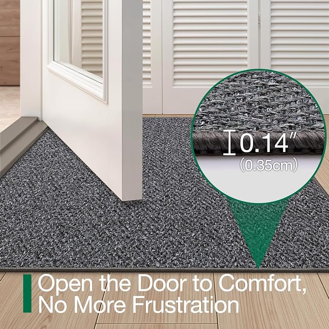LUMI Ultra Thin Indoor Door Mat for Entrance 24"x36", Non Slip Entryway Mat, Low Profile Doormat, Unique Herringbone Design Carpet for Inside, Patio, Porch, Dark Gray - Image 3