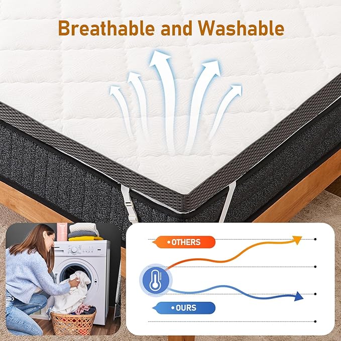 Extra Firm Mattress Topper Full: 3 Inch High Density Foam for Back Pain Relief, Super Supportive Cooling Breathable Bed Topper, Bamboo Washable Anti-Slip Cover, CertiPUR-US Oeko-Tex Certified 75x54