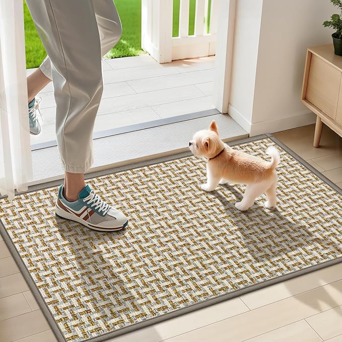 LEKEEPGO Door Mat Indoor Entrance 17"x29", Absorbent Indoor Door Mat, Non Slip Rubber Backing Inside Door Mats, Washable Floor Mat, Low-Profile Doormat for Front Door, Entryway, Entrance, Grey by LEKEEPGO